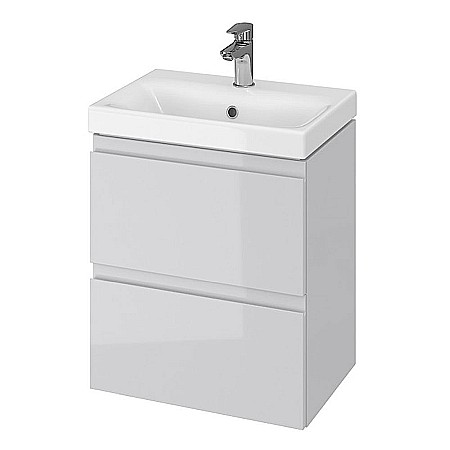 Produse - Baza si lavoar ceramic CS9821 Slim, mobilier baie suspendat 50 cm, dreptunghiular, front MDF, 2 sertare, glisiere soft close, gri