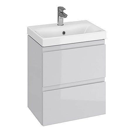 Baza si lavoar ceramic CS9821 Slim, mobilier baie suspendat 50 cm, dreptunghiular, front MDF, 2 sertare, glisiere soft close, gri [1]