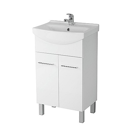 Produse - Baza si lavoar ceramic CSA571, mobilier baie stativ 50 cm, front MDF, 2 usi, alb
