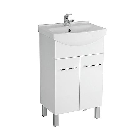 Baza si lavoar ceramic CSA571, mobilier baie stativ 50 cm, front MDF, 2 usi, alb [1]