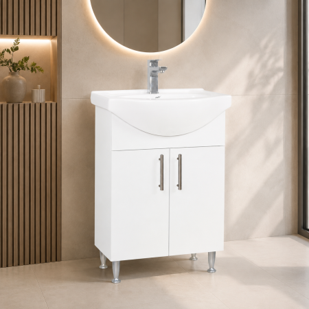 Produse - Baza si lavoar ceramic eco GN0051, 2 usi, cu picioare reglabile, balamale soft close, 50 cm, alb