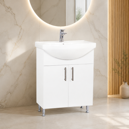 Produse - Baza si lavoar ceramic eco GN0051, 2 usi, cu picioare reglabile, balamale soft close, 60 cm, alb
