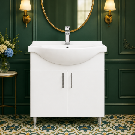 Mobilier baie - Baza si lavoar ceramic eco GN0051, 2 usi, cu picioare reglabile, balamale soft close, 65 cm, alb