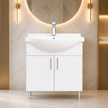 Produse - Baza si lavoar ceramic eco GN0051, 2 usi, cu picioare reglabile, balamale soft close, 70 cm, alb