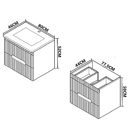 Baza si lavoar ceramic GN0091, mobilier baie suspendat 80 cm, dreptunghiular, front MDF, sertare soft close, alb [8]
