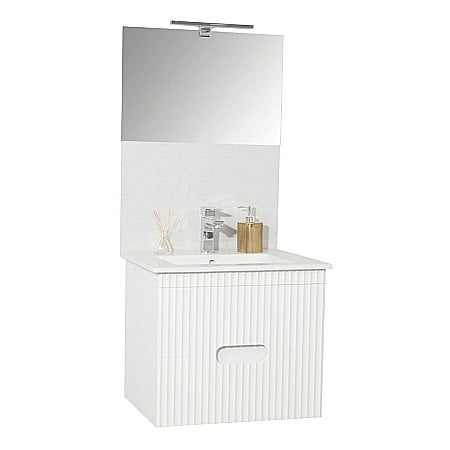 Baza si lavoar ceramic GN0091, mobilier baie suspendat 70 cm, dreptunghiular, front MDF, sertare soft close, alb [5]