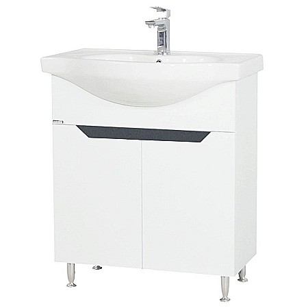 Produse - Baza si lavoar ceramic GN0501, mobilier baie stativ 70 cm, circular, front MDF, 2 usi, 2 rafturi, picioare cromate reglabile, alb/antracit