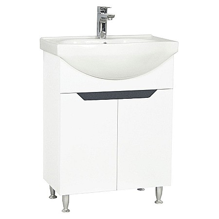 Baza si lavoar ceramic GN0501, mobilier baie stativ 60 cm, circular, front MDF, 2 usi, 2 rafturi, picioare cromate reglabile, alb/antracit [1]