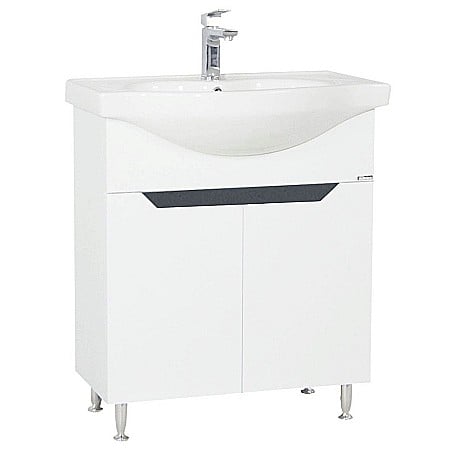 Baza si lavoar ceramic GN0501, mobilier baie stativ 70 cm, circular, front MDF, 2 usi, 2 rafturi, picioare cromate reglabile, alb/antracit [1]