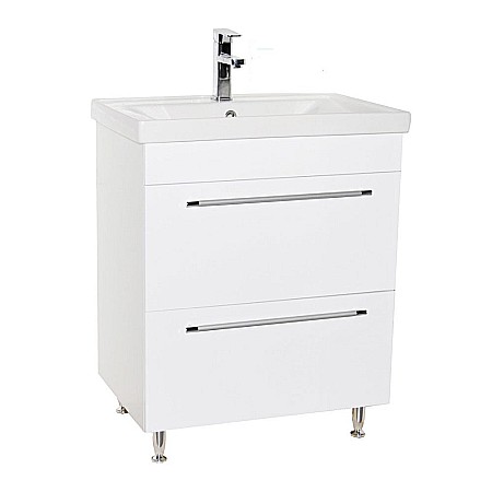 Baza si lavoar ceramic GN0541 cu oglinda dulap GN0201, mobilier baie stativ 60 cm, front MDF, 2 sertare, picioare cromate reglabile, LED, alb [4]