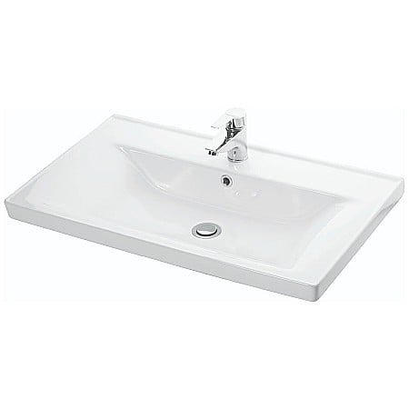Baza si lavoar ceramic GN0541, mobilier baie 80 cm, 2 sertare front MDF, glisiere soft close, picioare cromate reglabile, alb [1]