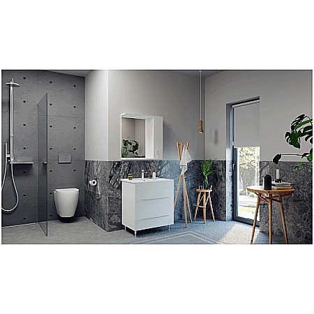 Baza si lavoar ceramic GN0541, mobilier baie stativ 60 cm, front MDF, 2 sertare, picioare cromate reglabile, alb [2]
