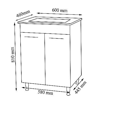 Baza si lavoar ceramic GN0541, mobilier baie stativ 60 cm, front MDF, 2 usi, 2 rafturi, balamale soft close, picioare cromate reglabile, alb [4]