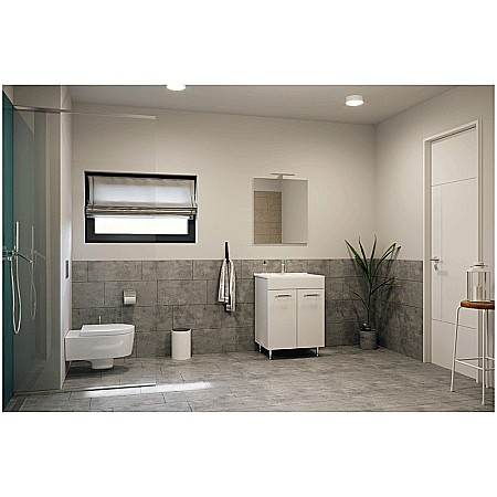 Baza si lavoar ceramic GN0541, mobilier baie stativ 60 cm, front MDF, 2 usi, 2 rafturi, balamale soft close, picioare cromate reglabile, alb [5]