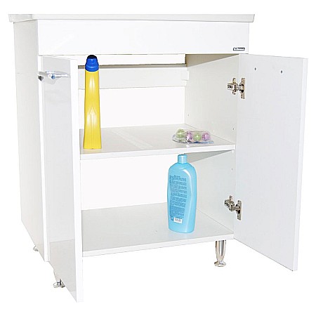Baza si lavoar ceramic GN0541, mobilier baie stativ 60 cm, front MDF, 2 usi, 2 rafturi, balamale soft close, picioare cromate reglabile, alb [3]