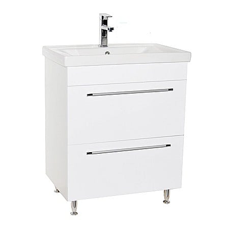 Baza si lavoar ceramic GN0541, mobilier baie stativ 60 cm, front MDF, 2 sertare, picioare cromate reglabile, alb [4]