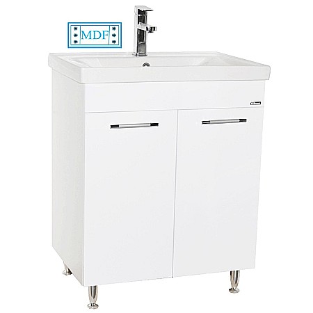 Baze cu lavoar - Baza si lavoar ceramic GN0541, mobilier baie stativ 60 cm, front MDF, 2 usi, 2 rafturi, balamale soft close, picioare cromate reglabile, alb