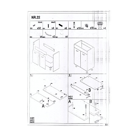 Baza si lavoar ceramic GN0541, mobilier baie stativ 60 cm, front MDF, 2 usi, 2 rafturi, balamale soft close, picioare cromate reglabile, alb [6]