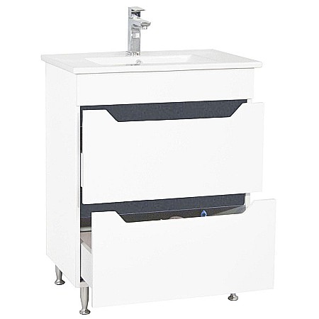 Baza si lavoar ceramic GN0561, mobilier baie stativ 60 cm, dreptunghiular, front MDF, 2 sertare, glisiere soft close, picioare cromate reglabile, alb/antracit [2]