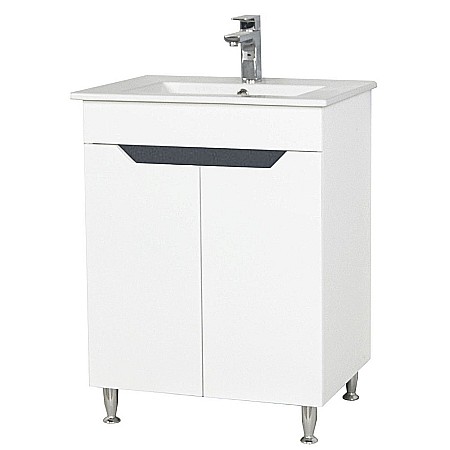 Baza si lavoar ceramic GN0561, mobilier baie stativ 50 cm, front MDF, 2 usi, 2 rafturi, picioare cromate reglabile, alb/antracit [2]
