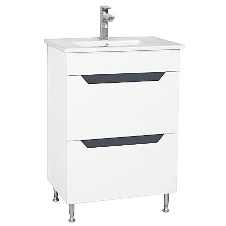 Produse - Baza si lavoar ceramic GN0561, mobilier baie stativ 60 cm, dreptunghiular, front MDF, 2 sertare, glisiere soft close, picioare cromate reglabile, alb/antracit