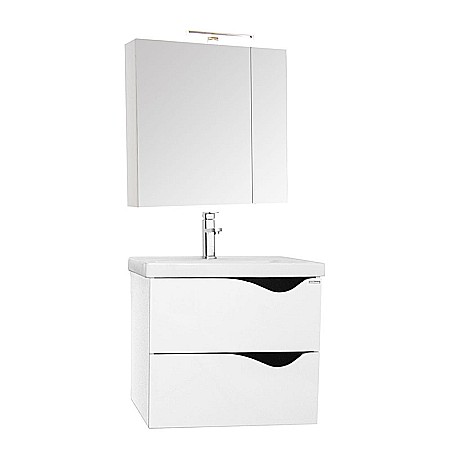 Baza si lavoar ceramic GN0971 cu dulap oglinda Celine, mobilier baie suspendat 60 cm, front MDF, 2 sertare, glisiere soft close, iluminare LED, alb [4]