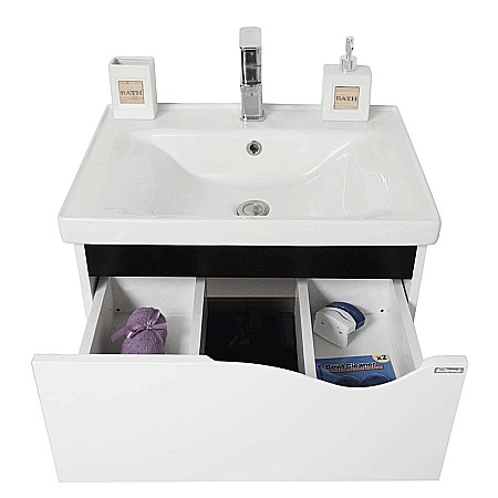 Baza si lavoar ceramic GN0971 cu dulap oglinda Celine, mobilier baie suspendat 60 cm, front MDF, 2 sertare, glisiere soft close, iluminare LED, alb [6]