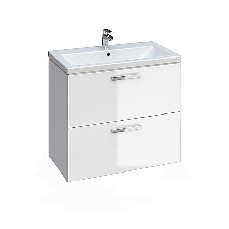 Baza si lavoar ceramic GN0971 cu dulap oglinda Celine, mobilier baie suspendat 60 cm, front MDF, 2 sertare, glisiere soft close, iluminare LED, alb [1]