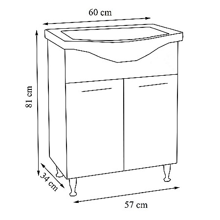 Baza si lavoar ceramic GN1531, mobilier baie stativ 60 cm, front MDF, 2 usi, balamale soft close, picioare cromate reglabile, alb [2]