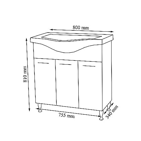 Baza si lavoar ceramic GN1531, mobilier baie stativ 80 cm, front MDF, 3 usi, balamale soft close, picioare cromate reglabile, alb [3]