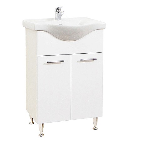 Baze cu lavoar - Baza si lavoar ceramic GN1531, mobilier baie stativ 60 cm, front MDF, 2 usi, balamale soft close, picioare cromate reglabile, alb