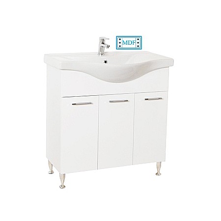 Baze cu lavoar - Baza si lavoar ceramic GN1531, mobilier baie stativ 80 cm, front MDF, 3 usi, balamale soft close, picioare cromate reglabile, alb