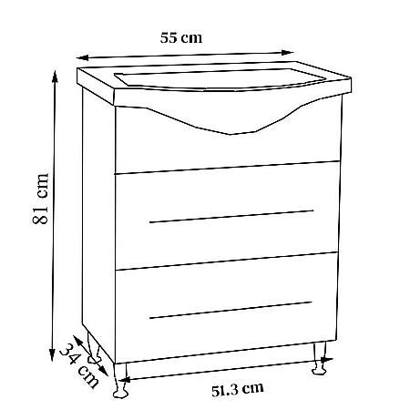 Baza si lavoar ceramic GN1871, mobilier baie stativ 55 cm, front MDF, 1 sertar, 1 usa, picioare cromate reglabile, alb [3]