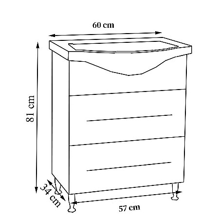 Baza si lavoar ceramic GN1871, mobilier baie stativ 60 cm, front MDF, 1 sertar, 1 usa, picioare cromate reglabile, alb [4]