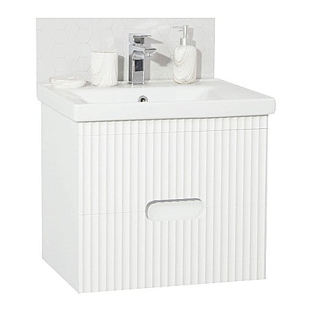 Baza si lavoar ceramic GN7091, mobilier baie suspendat 60 cm, dreptunghiular, front MDF, sertare soft close, alb [3]