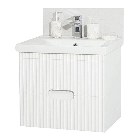 Baze cu lavoar - Baza si lavoar ceramic GN7091, mobilier baie suspendat 60 cm, dreptunghiular, front MDF, sertare soft close, alb