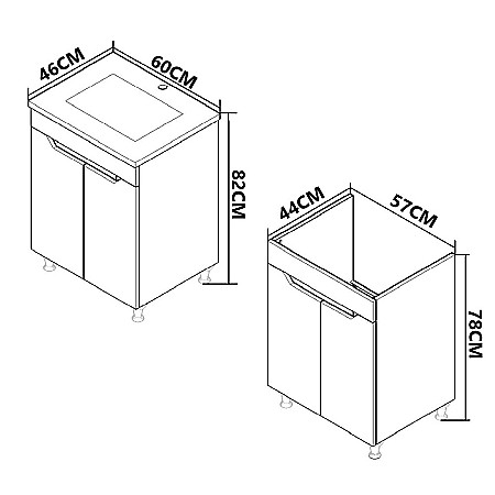 Baza si lavoar ceramic GN7561, mobilier baie stativ 60 cm, circular, front MDF, 2 usi, 1 raft, picioare cromate reglabile, alb/antracit [3]
