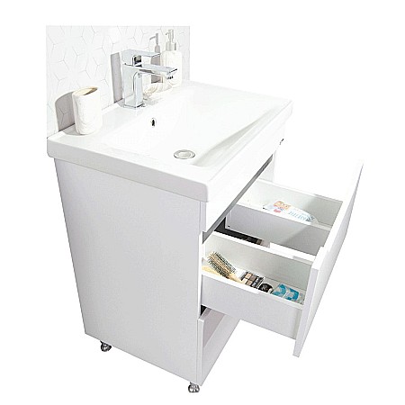 Baza si lavoar ceramic GN7561, mobilier baie stativ 80 cm, circular, front MDF, 2 sertare, picioare cromate reglabile, alb/antracit [1]