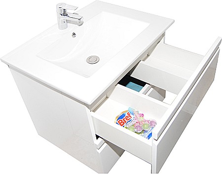 Baza si lavoar ceramic GN7861, mobilier baie suspendat 100 cm, dreptunghiular, front MDF, sertare soft close, alb [2]