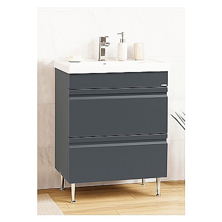 Baza si lavoar ceramic GN7861, mobilier baie suspendat 60 cm, dreptunghiular, front MDF, sertare soft close, antracit [3]