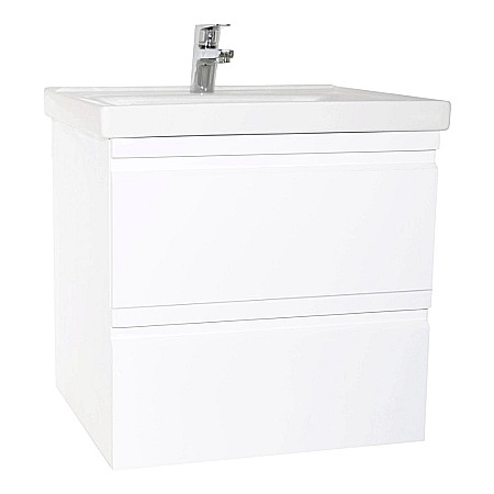 Baza si lavoar ceramic GN7861, mobilier baie suspendat 60 cm, dreptunghiular, front MDF, sertare soft close, alb [1]