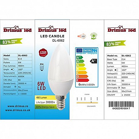 Bec LED Drimus E14 6W lumina rece DL-6062 [1]