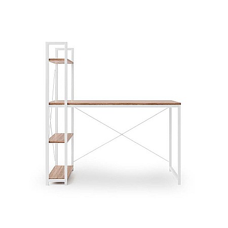 Birou cu rafturi HM Narvik B1, industrial, cadru metalic, PAL melaminat, 120x64x120 cm, stejar sonoma - alb [3]