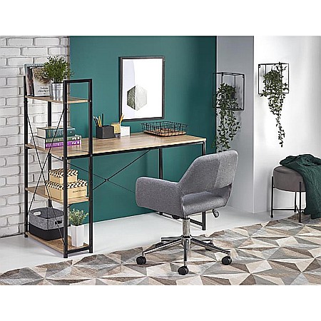 Birou cu rafturi HM Narvik B1, industrial, cadru metalic, PAL melaminat, 120x64x120 cm, stejar sonoma/negru [1]