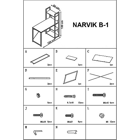 Birou cu rafturi HM Narvik B1, industrial, cadru metalic, PAL melaminat, 120x64x120 cm, stejar sonoma - alb [4]