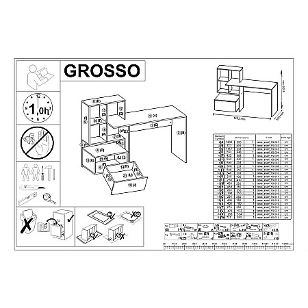 Birou cu spatii depozitare HM Grosso, rafturi, sertar, PAL melaminat, 149x50x105 cm, stejar auriu/gri antracit [1]