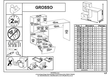 Birou cu spatii depozitare HM Grosso, rafturi, sertar, PAL melaminat, 149x50x105 cm, stejar auriu/alb [15]