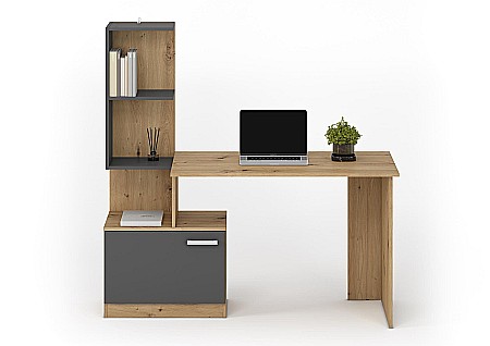 Birou cu spatii depozitare HM Miso, blat PAL, cu rafturi, organizator, design modern, antracit/stejar artizanal [5]