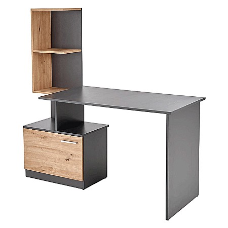 Birou cu spatii depozitare HM Miso, blat PAL, cu rafturi, organizator, design modern, antracit/stejar artizanal [9]