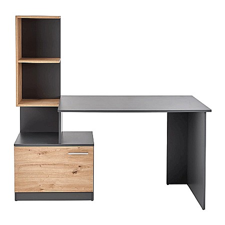 Birou cu spatii depozitare HM Miso, blat PAL, cu rafturi, organizator, design modern, antracit/stejar artizanal [2]